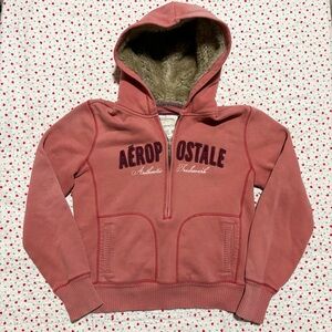 Vintage Aeropostale Half Zip Fur Lined Hoodie Coral Pink Y2K 2000s